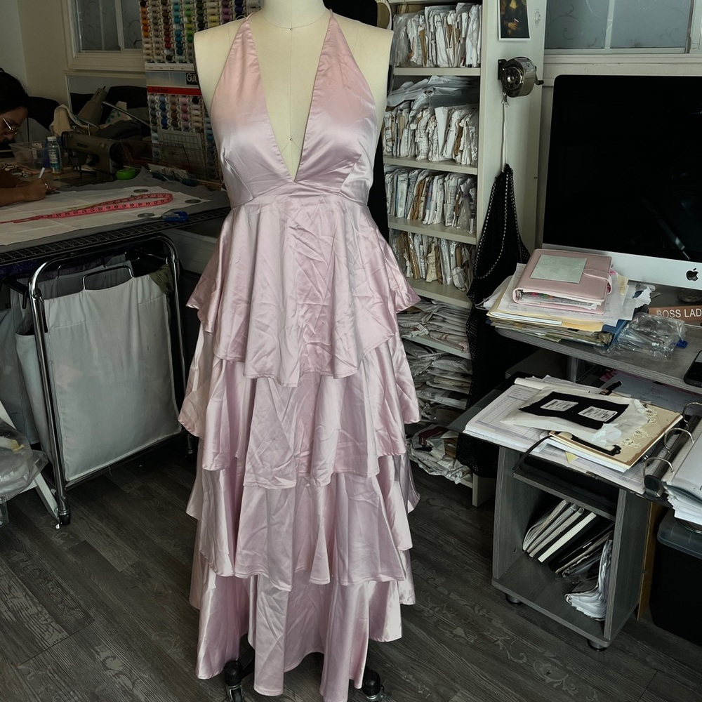 Baby pink satin ruffled dress!
